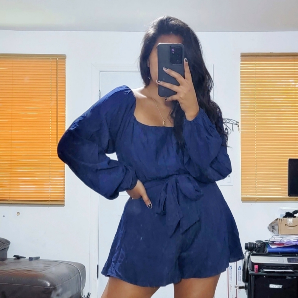 IN THE COSMOS NAVY BLUE TIE BACK ROMPER